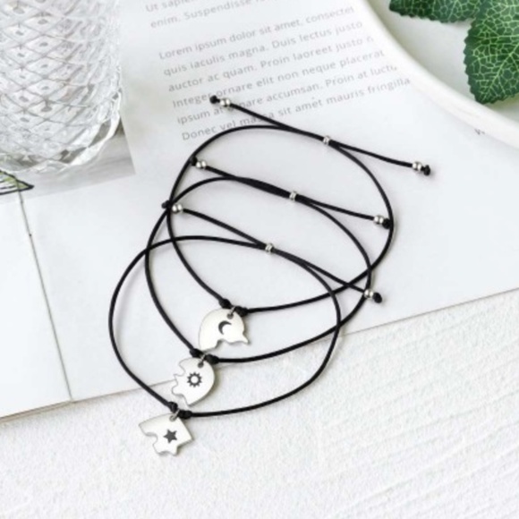 Matching Puzzle Heart Bracelets 3 BFF Friendship/Sister/Mother Sun Moon Star - Picture 3 of 5